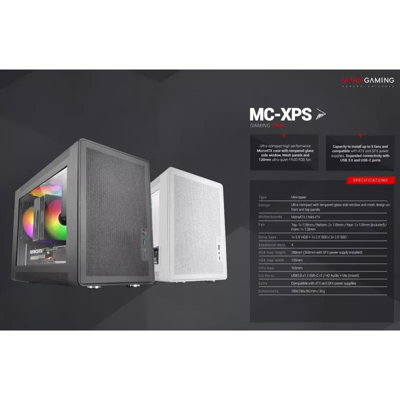 Kompiuterio korpusas Mars Gaming MCXPSW mATX baltas