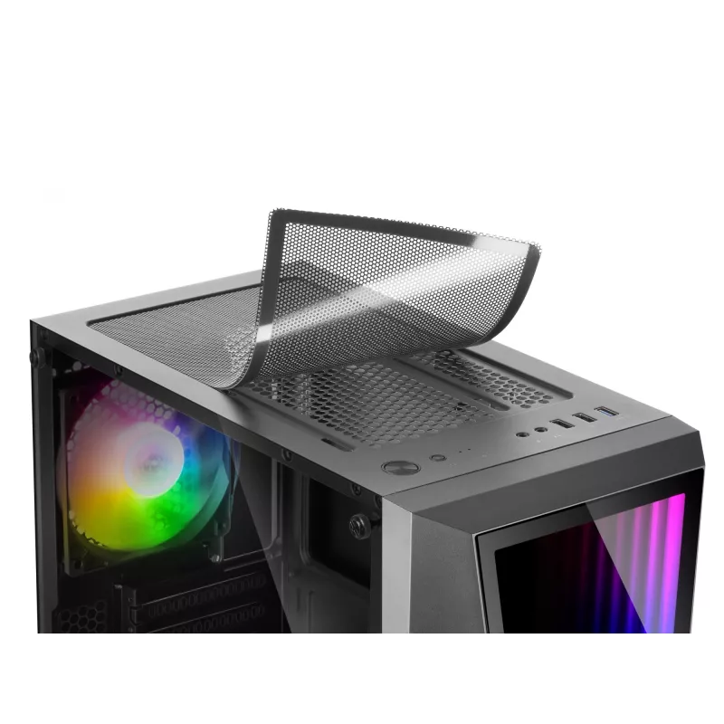 Mars Gaming MC777, ATX kompiuterio korpusas, ARGB apšvietimas, juodas, PC, juoda, ATX, micro ATX, Mini-ITX, mėlyna, žalia, raudona, 15,8 cm, 31,8 cm