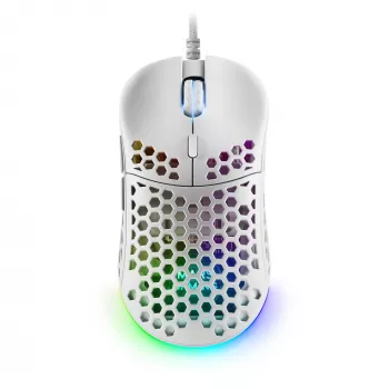 Mars Gaming MM55W Balta RGB Chroma žaidimų pelė itin lengva 55g 12800 DPI HUANO mechaniniai jungikliai
