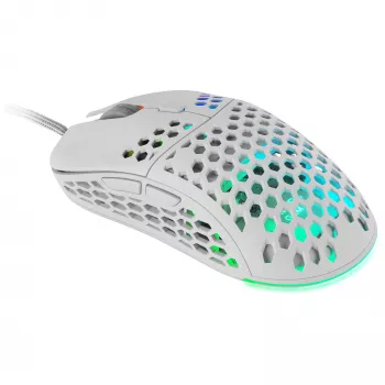 Mars Gaming MM55W Balta RGB Chroma žaidimų pelė itin lengva 55g 12800 DPI HUANO mechaniniai jungikliai