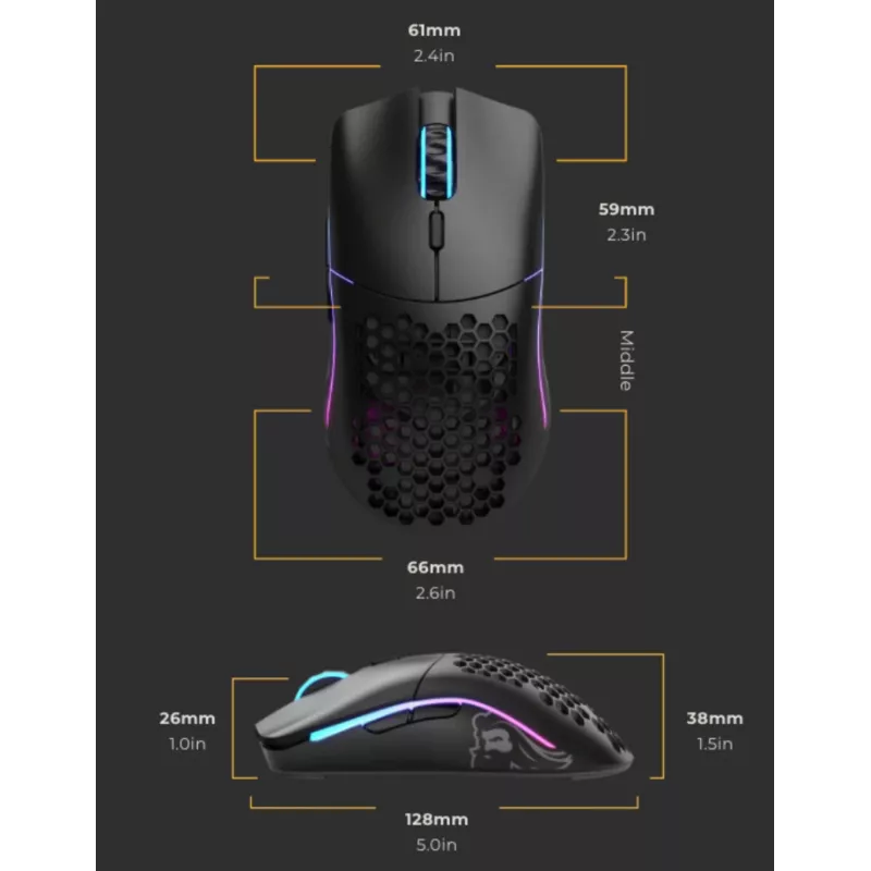 Glorious Gaming Glorious Model O Wireless - Matinė juoda, Dešiniarankė, Optinė, Belaidis RF, 19000 DPI, 1 ms, Juoda
