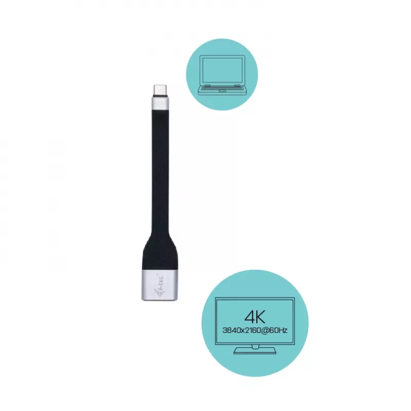 ITEC USB-C į DisplayPort adapteris i-tec USB-C plokščias DP Adapter 4K/60 Hz, 0,11 m kabelis, juodas