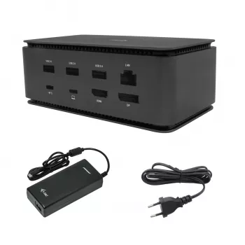 i-tec Metal USB4 dokinimo stotelė Dual 4K HDMI DP su maitinimo tiekimu 80 W + universalus įkroviklis 100 W