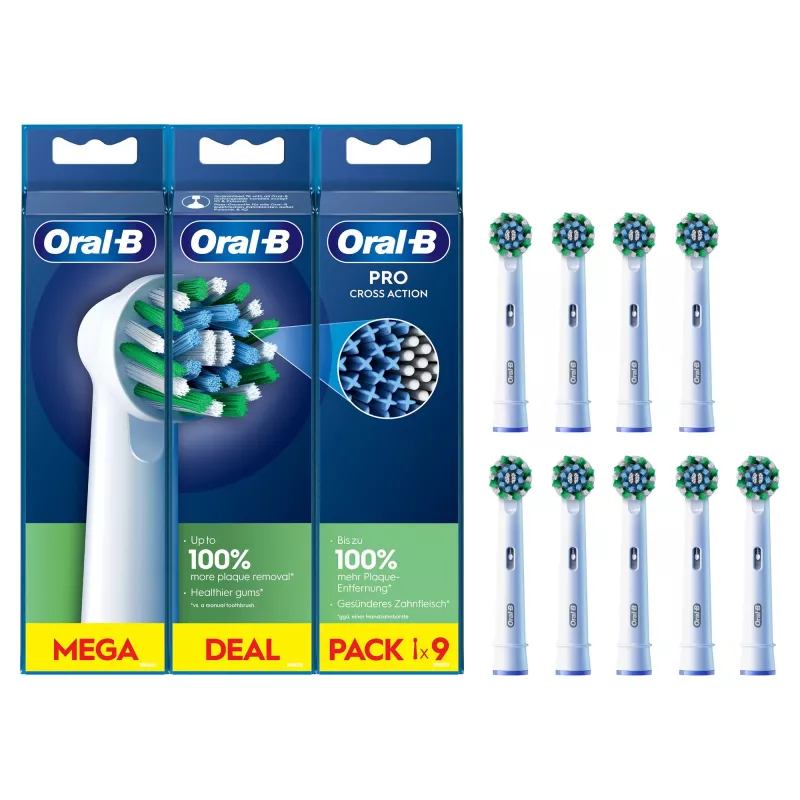 Oral-B CrossAction dantų šepetėlių galvutės 9 vnt. Baltos