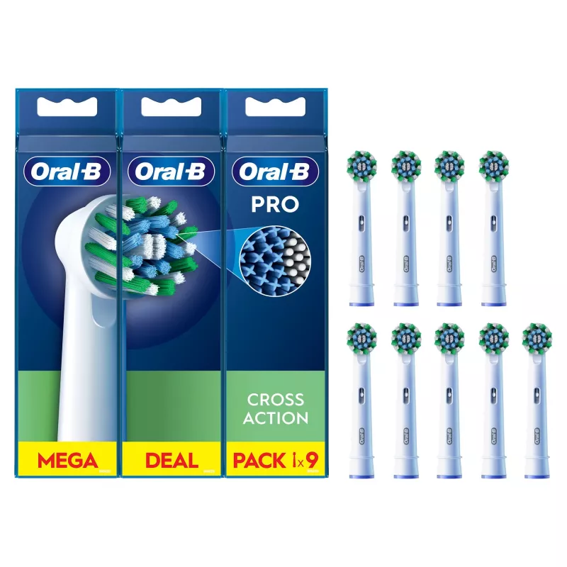 Oral-B CrossAction dantų šepetėlių galvutės 9 vnt. Baltos