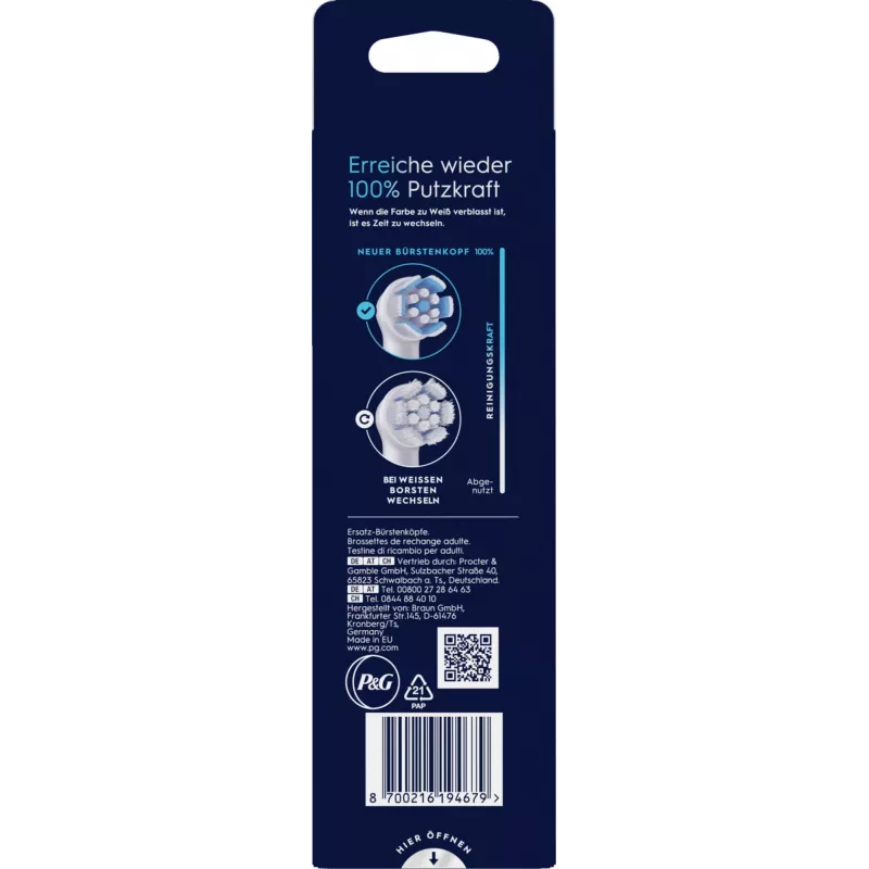Oral-B 8700216194679 dantų šepetėlio galvutė 6 vnt. Balta