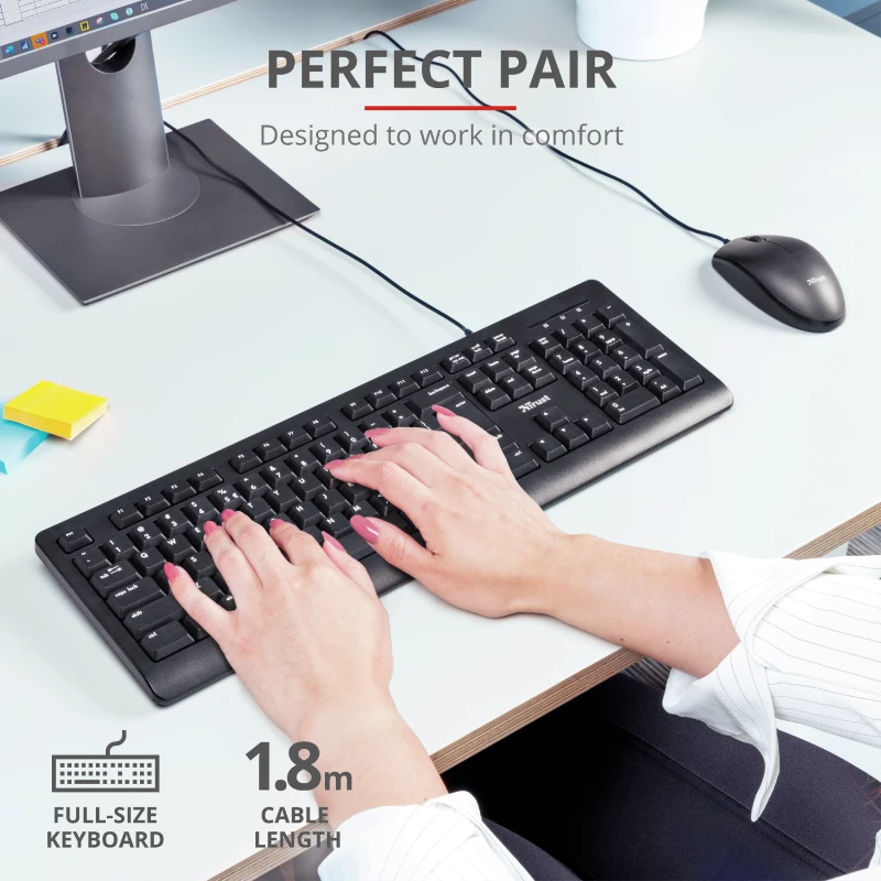 Trust Primo klaviatūra su pele, universali, USB, AZERTY, belgiška, juoda
