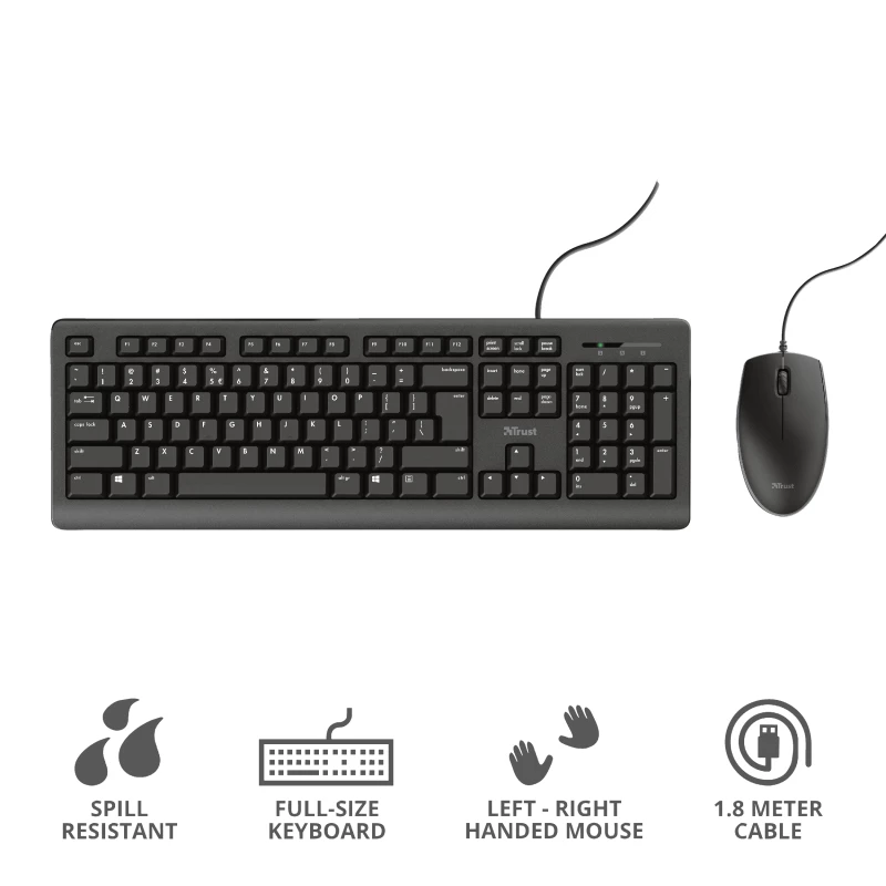 Trust Primo klaviatūra su pele, universali, USB, AZERTY, belgiška, juoda