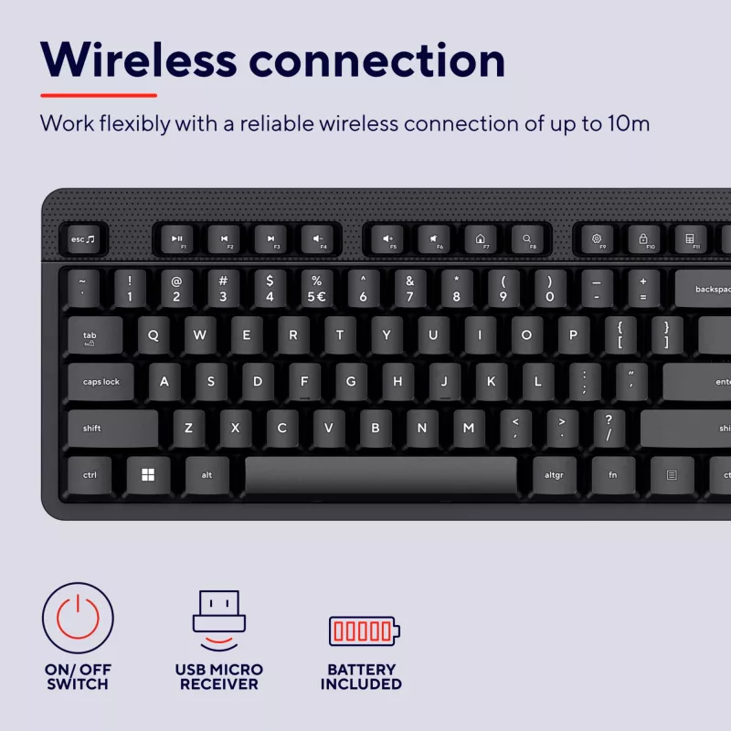 Klaviatūra TRUST Ody II pilno dydžio belaidė RF QWERTY Nordic juoda
