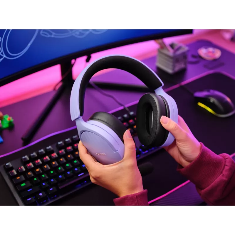 Trust GXT 489P FAYZO ausinės su laidu ant galvos žaidimams juodos, violetinės