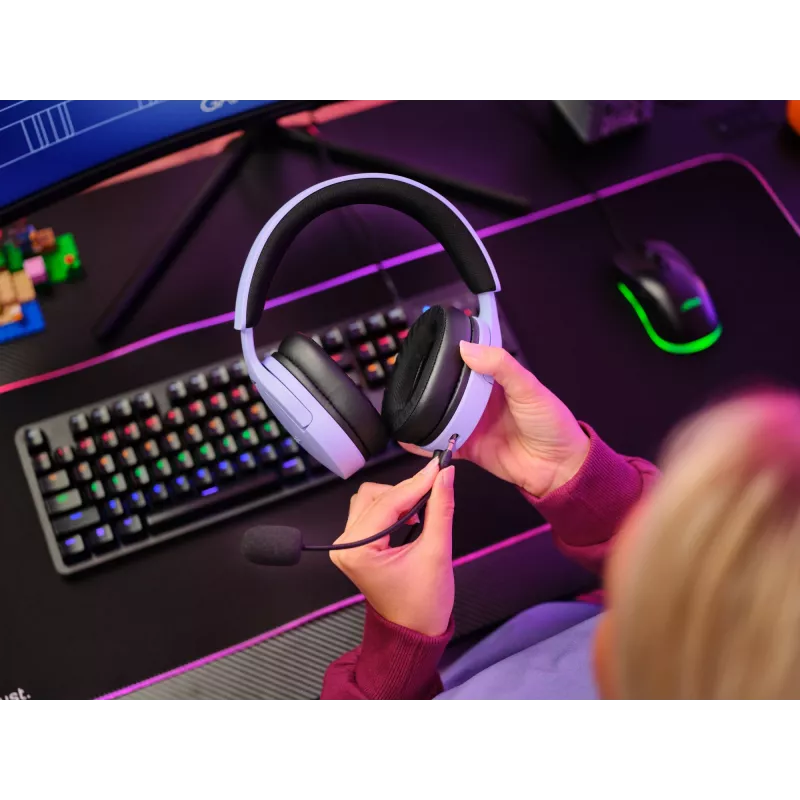 Trust GXT 489P FAYZO ausinės su laidu ant galvos žaidimams juodos, violetinės