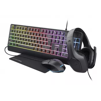 Trust GXT 792 Quadrox klaviatūra su pele Žaidimų USB QWERTY belgiška juoda