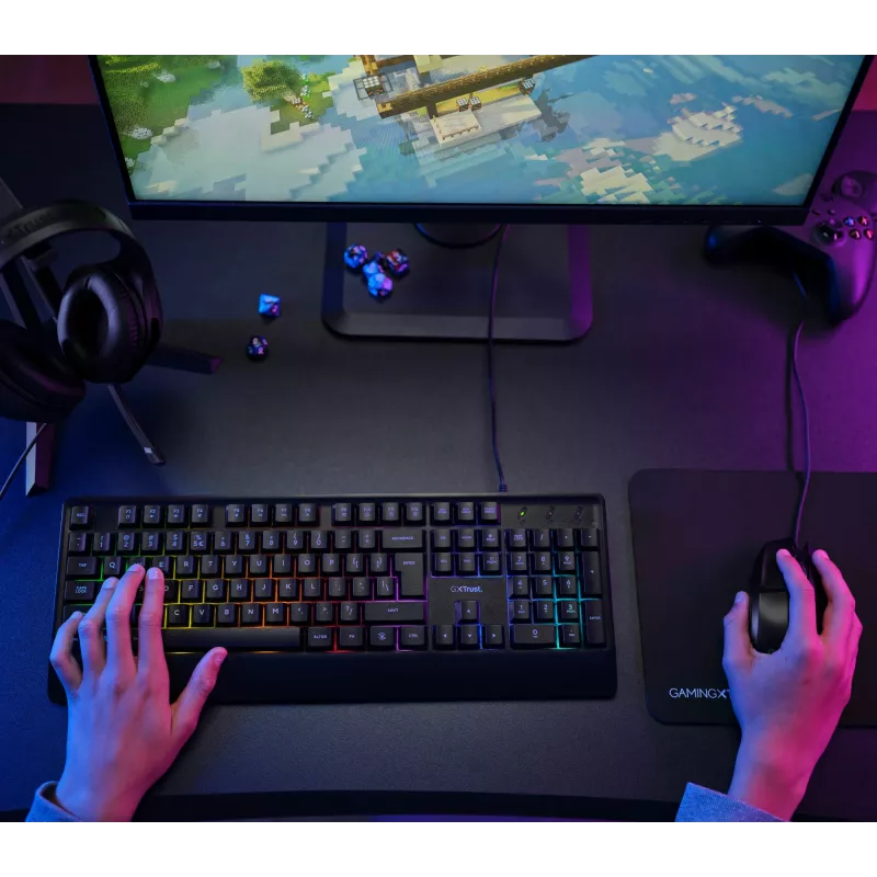 Trust GXT 792 Quadrox klaviatūra su pele Žaidimų USB QWERTY belgiška juoda