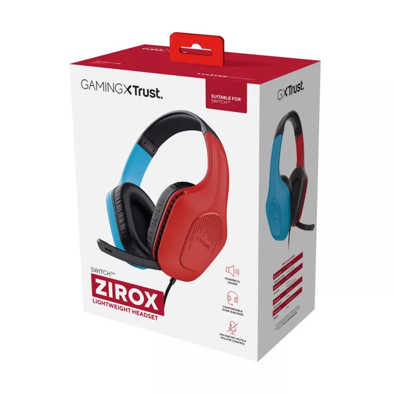 Trust GXT 416S Zirox Headset Wired Head-band Gaming Juoda, Žydra, Red