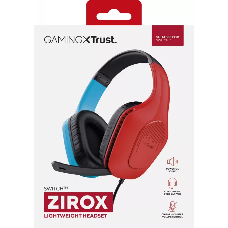 Trust GXT 416S Zirox Headset Wired Head-band Gaming Juoda, Žydra, Red