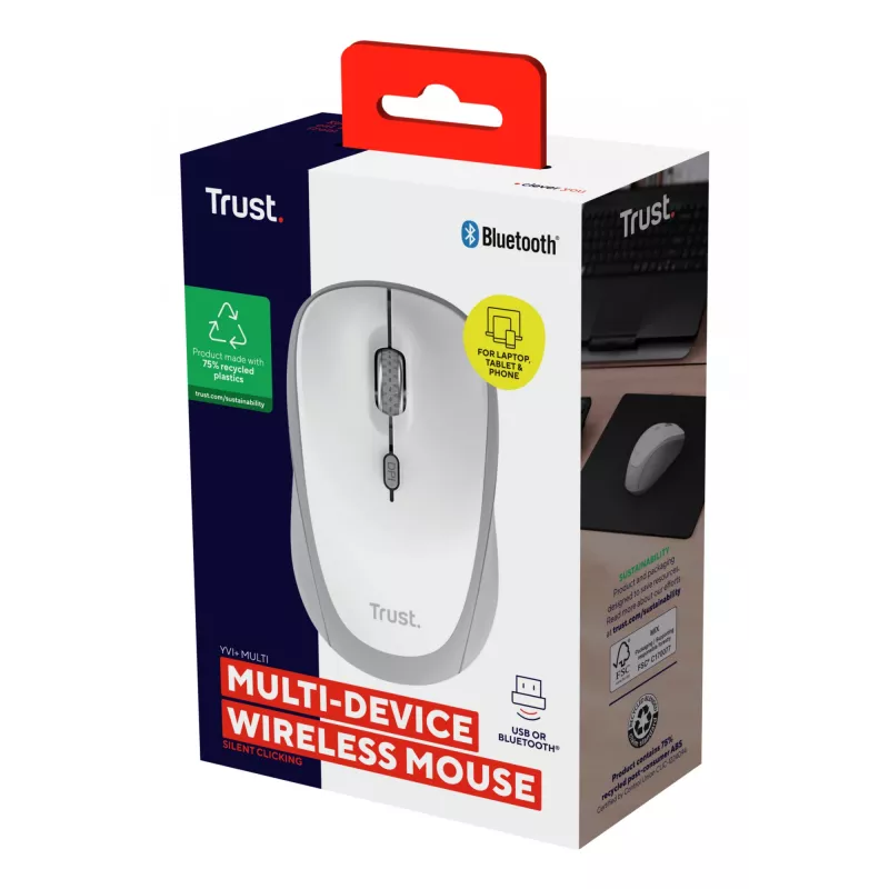 Trust Yvi+ pelė universali abiem rankoms tinkama RF belaidė + Bluetooth optinė 1600 DPI