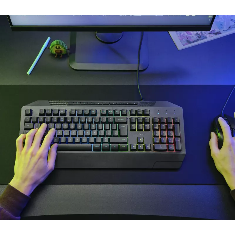 Trust GXT 836 Evocx klaviatūra, skirta žaidimams, USB, AZERTY, belgiška, juoda