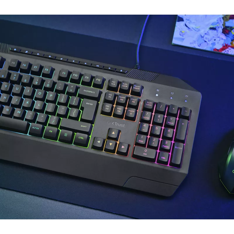 Trust GXT 836 Evocx klaviatūra, skirta žaidimams, USB, AZERTY, belgiška, juoda
