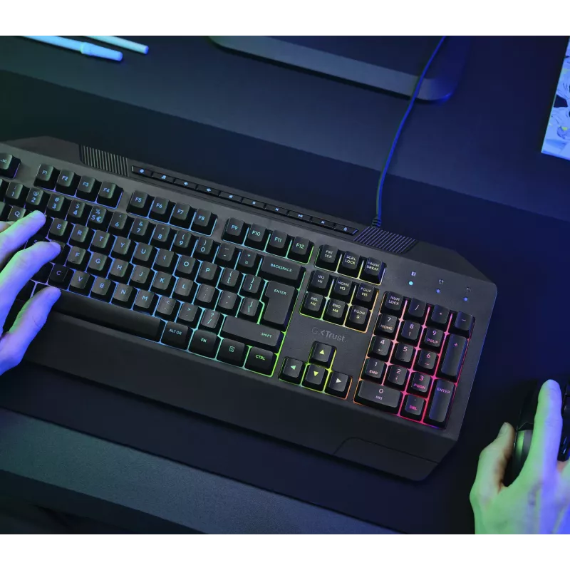 Trust GXT 836 Evocx klaviatūra, skirta žaidimams, USB, AZERTY, belgiška, juoda
