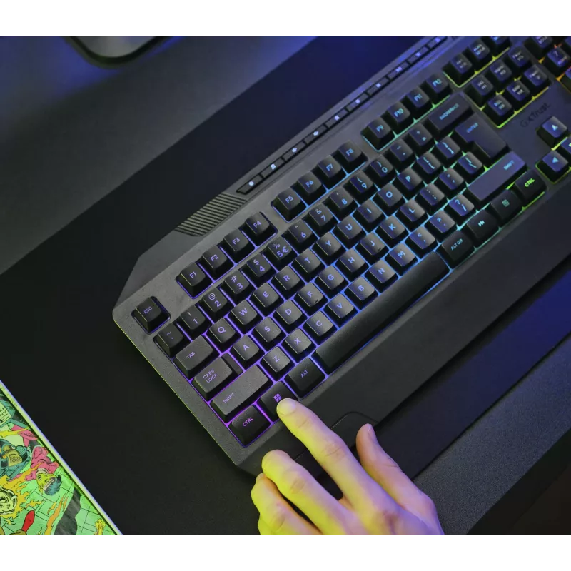 Trust GXT 836 Evocx klaviatūra, skirta žaidimams, USB, AZERTY, belgiška, juoda