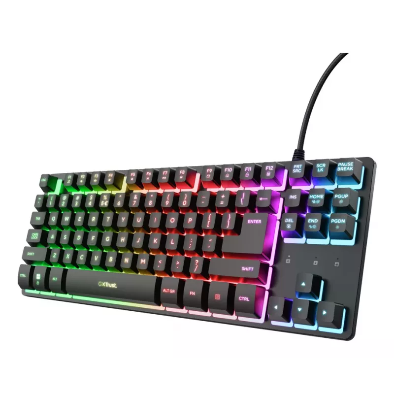 Trust GXT 833 Thado TKL klaviatūra, skirta žaidimams, USB, AZERTY, belgiška, juoda