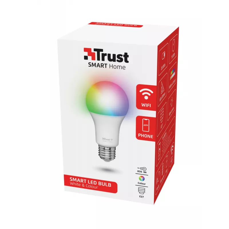 Išmanioji lemputė TRUST 71281 — Wi‑Fi, E27 lizdas, balta, 60×60×108 mm