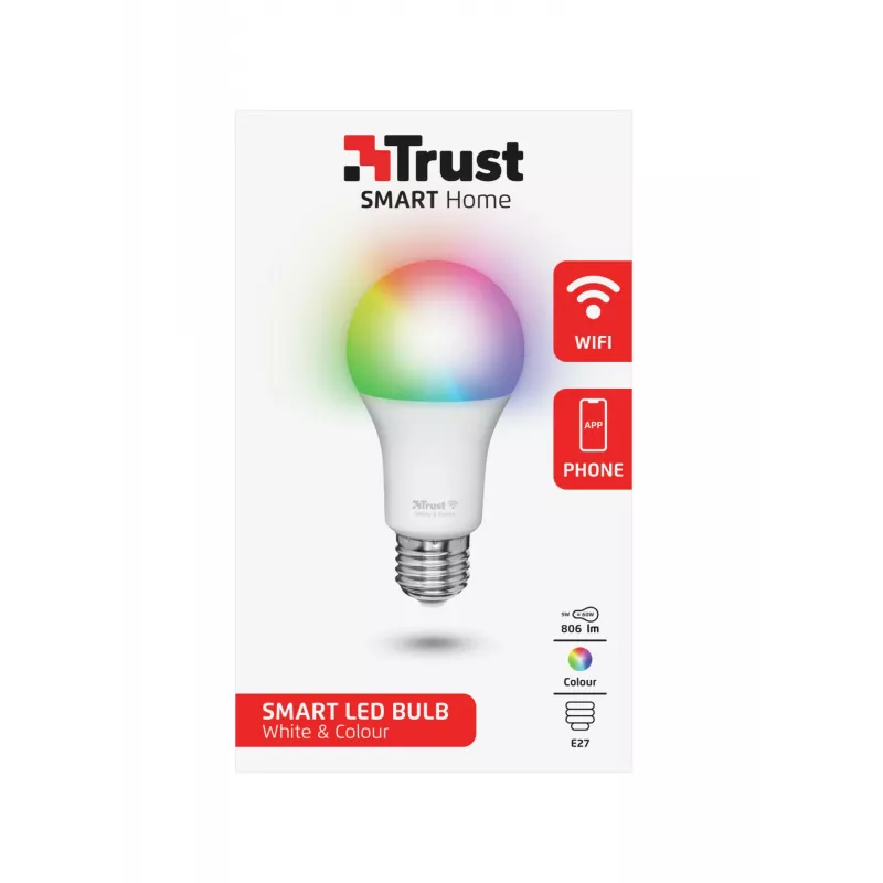 Išmanioji lemputė TRUST 71281 — Wi‑Fi, E27 lizdas, balta, 60×60×108 mm