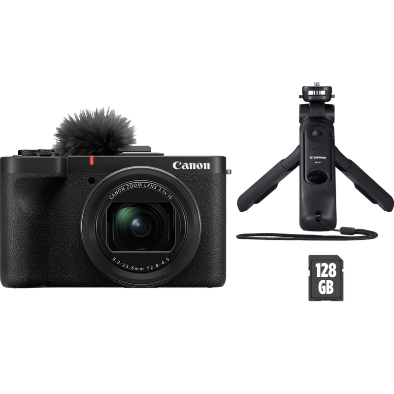 Kompaktiškas fotoaparatas Canon PowerShot V1 Premium Vlogger Kit – 22,3 MP, 1/4 colio CMOS, 4K UHD, 3,1x optinis priartinimas, 3 colių jutiklinis ekranas, juodas