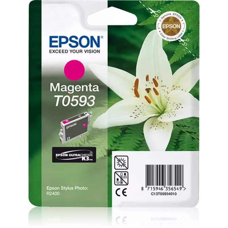 Epson Lily Singlepack Magenta T0593 Ultra Chrome K3, purpurinė, pigmentinis rašalas, 1 vnt.