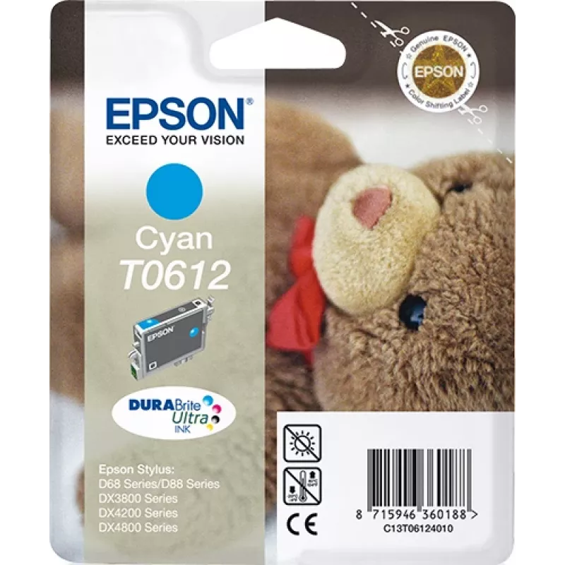 Epson Teddybear vienos pakuotės žydras T0612 DURABrite Ultra rašalas, žydras, 8 ml, 1 vnt.