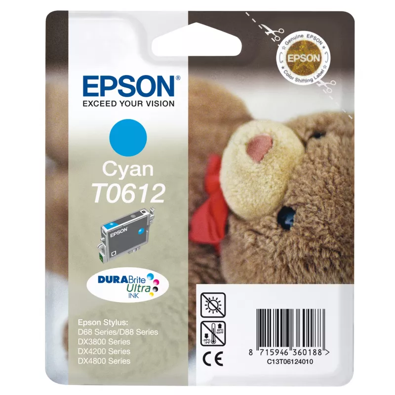 Epson Teddybear vienos pakuotės žydras T0612 DURABrite Ultra rašalas, žydras, 8 ml, 1 vnt.