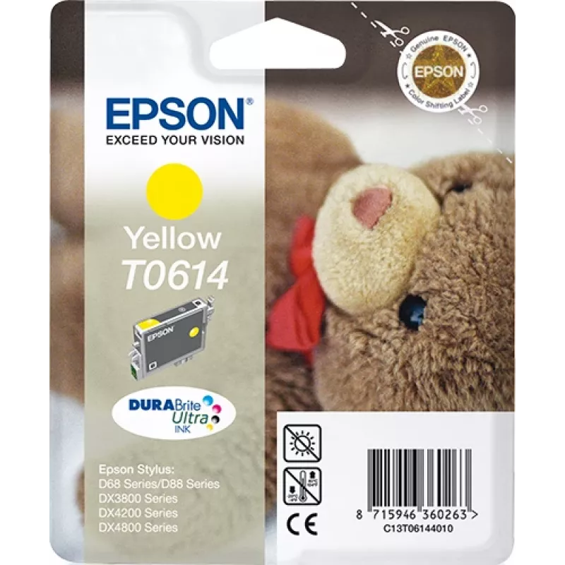 Epson Teddybear Singlepack Geltona T0614 DURABrite Ultra rašalas, geltonas, pigmentinis rašalas, 8 ml, 1 vnt.