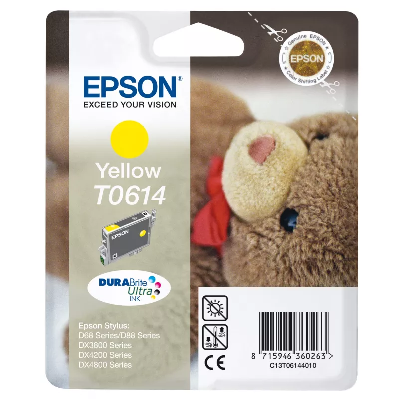 Epson Teddybear Singlepack Geltona T0614 DURABrite Ultra rašalas, geltonas, pigmentinis rašalas, 8 ml, 1 vnt.