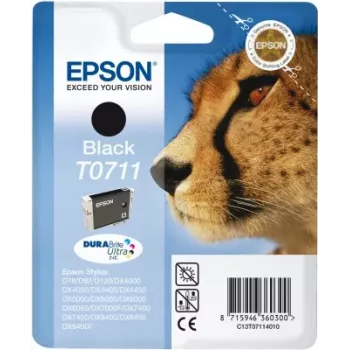 Epson Cheetah Singlepack Juoda T0711 DURABrite Ultra rašalas, juodas, pigmentinis rašalas, 1 vnt.