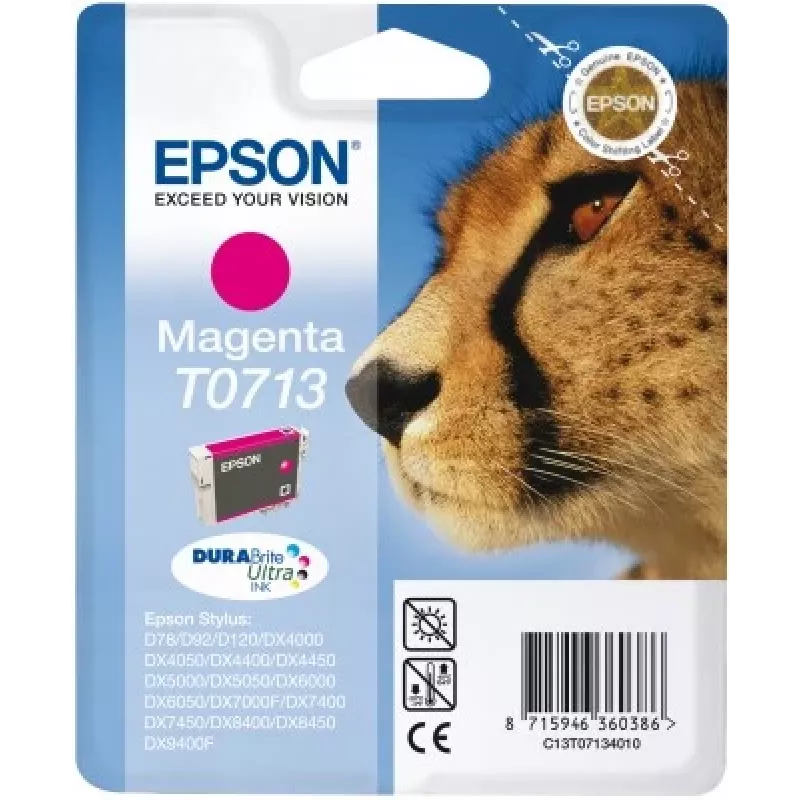Epson Cheetah vienetinis purpurinis T0713 DURABrite Ultra rašalas, Purpurinis, Pigmentinis rašalas, 1 vnt.