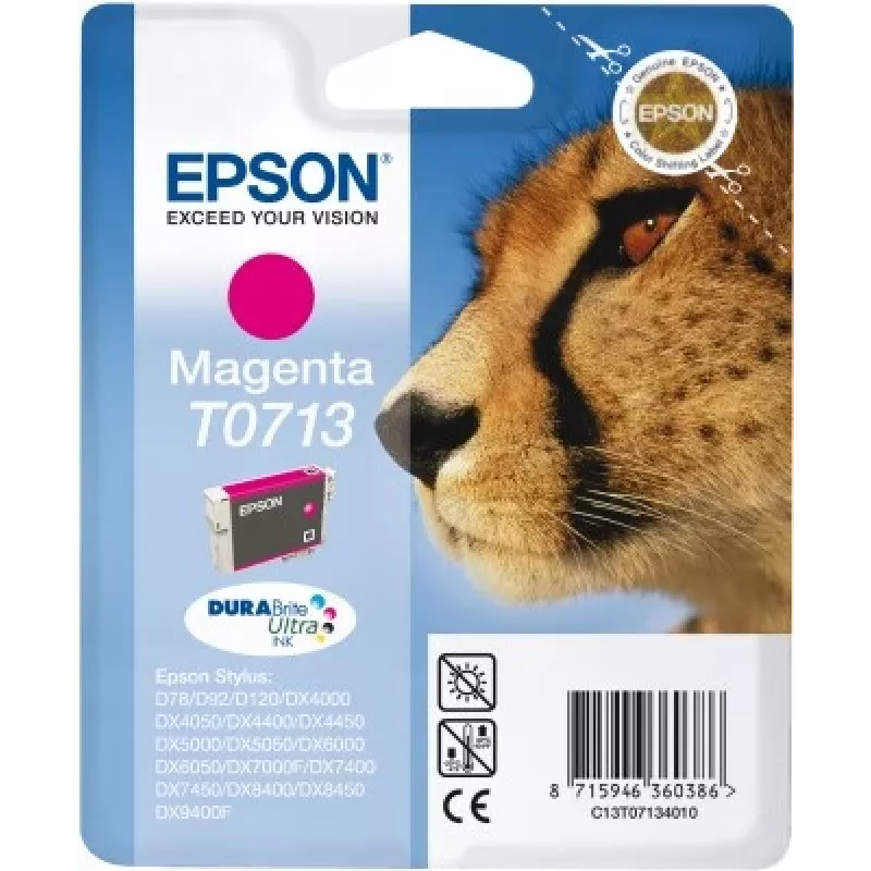 Epson Cheetah vienetinis purpurinis T0713 DURABrite Ultra rašalas, Purpurinis, Pigmentinis rašalas, 1 vnt.