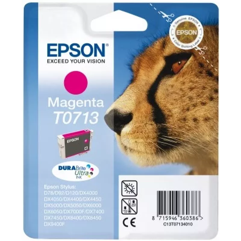 Epson Cheetah vienetinis purpurinis T0713 DURABrite Ultra rašalas, Purpurinis, Pigmentinis rašalas, 1 vnt.