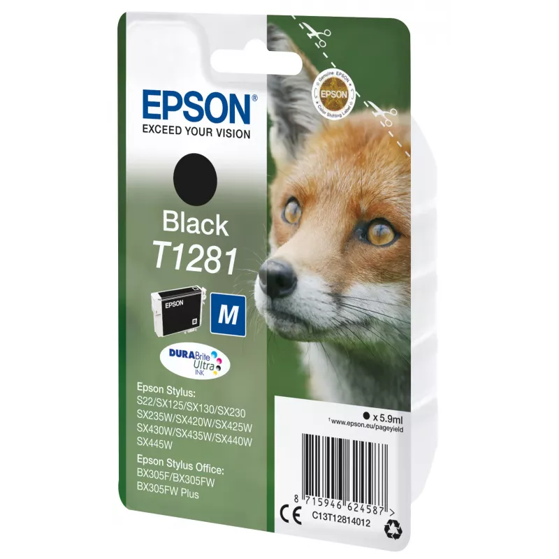 Epson T1281 Fox viengubos pakuotės rašalo kasetė, juoda