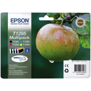 „Epson Apple“ daugiaspalvis rinkinys T1295 DURABrite Ultra rašalas, juoda, žydra, purpurinė, geltona, 1 vnt., kelių dalių pakuotė