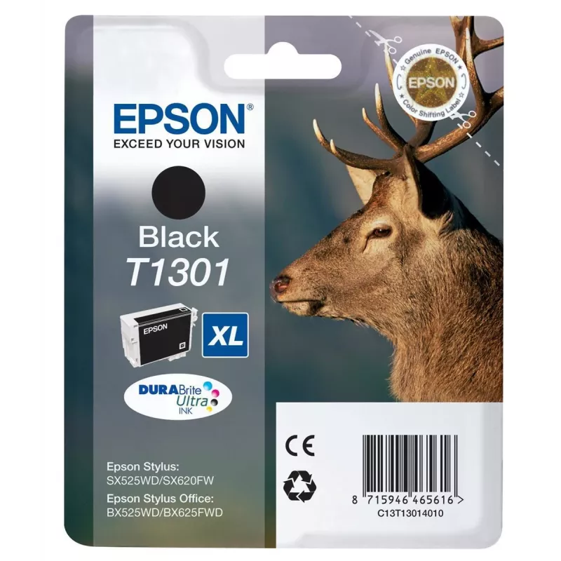 Epson Stag Singlepack Juoda T1301 DURABrite Ultra Rašalas, Juoda, Pigmentinis rašalas, 1 vnt.