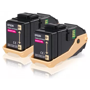 Epson dvigubos pakuotės tonerio kasetė purpurinė 7,5k x2, 7500 lapų, purpurinė, 1 vnt.