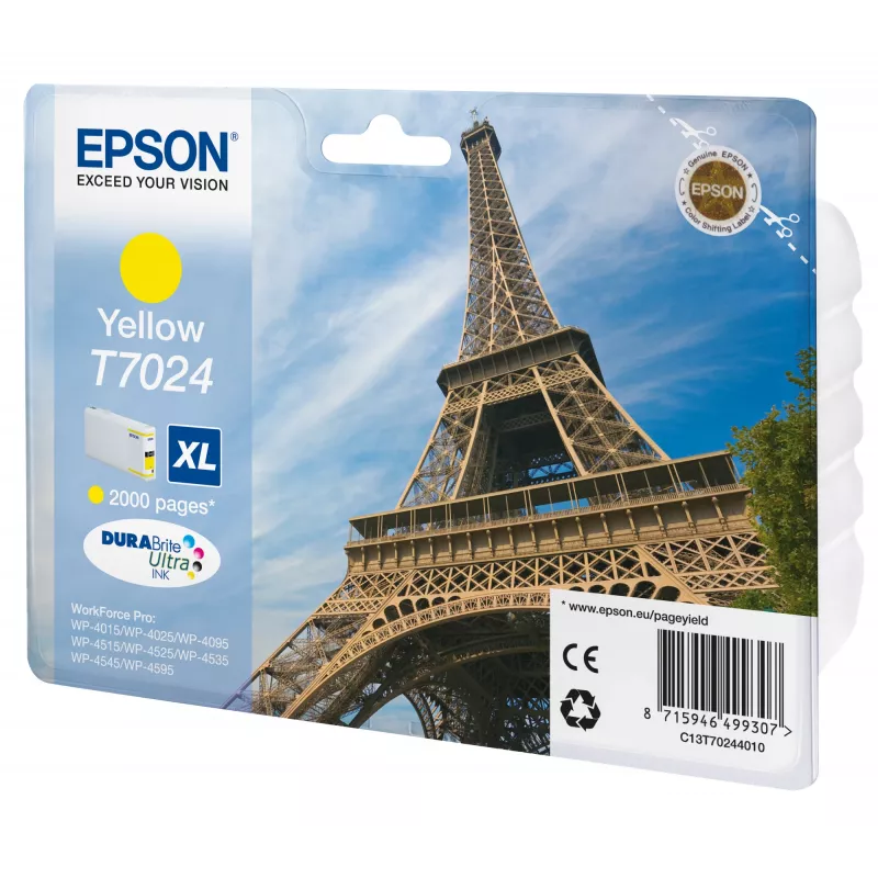 Epson Eiffel Tower rašalo kasetė XL geltona 2k, didelė (XL) talpa, geltona, pigmentinis rašalas, 21,3 ml, 1 vnt.