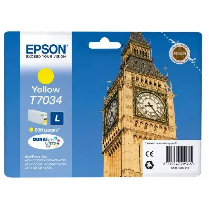 Rašalo kasetė EPSON C13T70344010 Geltona 0,8k