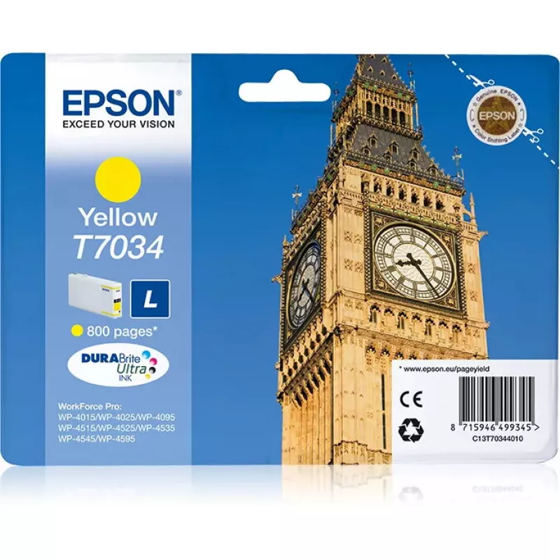 Rašalo kasetė EPSON C13T70344010 Geltona 0,8k