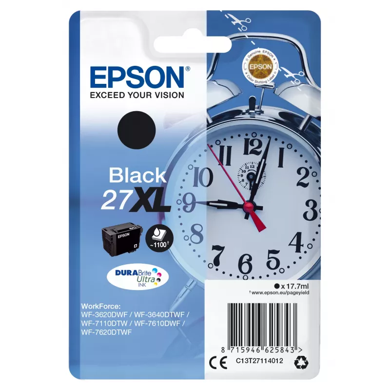 Epson žadintuvas Vienos pakuotės Juoda 27XL DURABrite Ultra rašalas