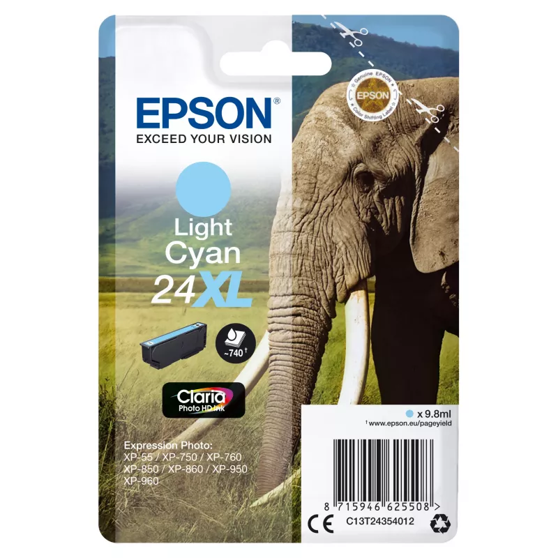 Epson Elephant Singlepack Light Žydra 24XL Claria Photo HD rašalas