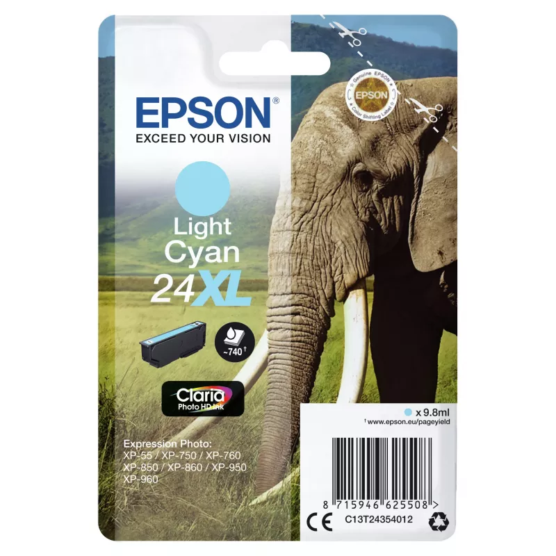 Epson Elephant Singlepack Light Žydra 24XL Claria Photo HD rašalas