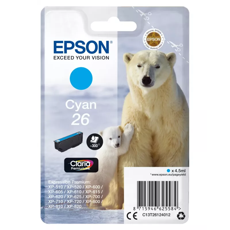 Epson Polar bear Singlepack Žydra 26 Claria Premium Ink