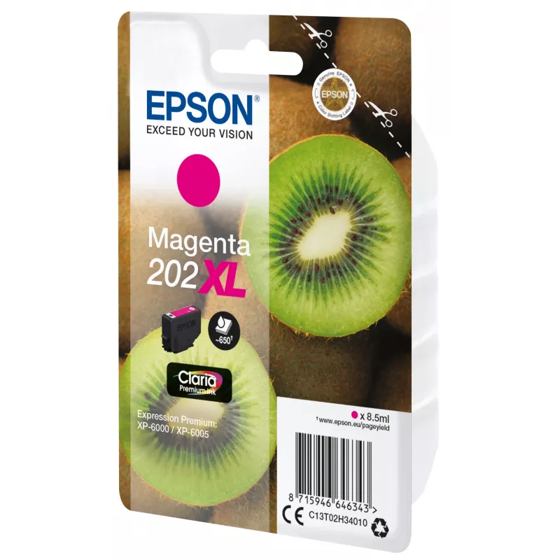 Epson Kiwi Singlepack Magenta 202XL Claria Premium rašalas, didelio našumo (XL), Magenta, pigmentinis rašalas, 8,5 ml, 1 vnt., 650 puslapių