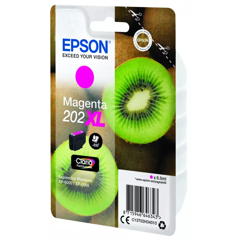 Epson Kiwi Singlepack Magenta 202XL Claria Premium rašalas, didelio našumo (XL), Magenta, pigmentinis rašalas, 8,5 ml, 1 vnt., 650 puslapių